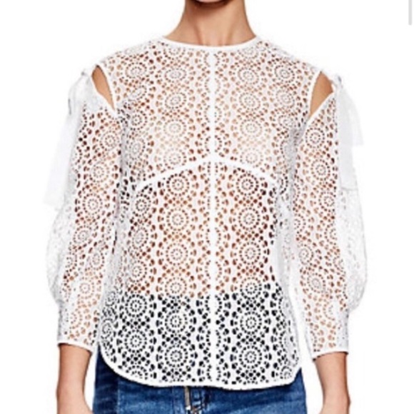 Sandro Paris Ernesto Eyelet Broderie Anglaise Blouse in Blanc - NWT - Picture 1 of 10